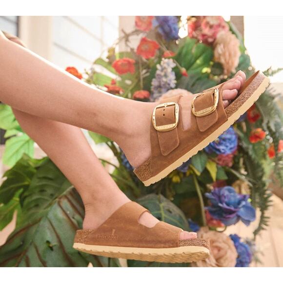 Birkenstock Shoes - Womens Birkenstock Arizona Big Buckle Slide Sandal Cognac